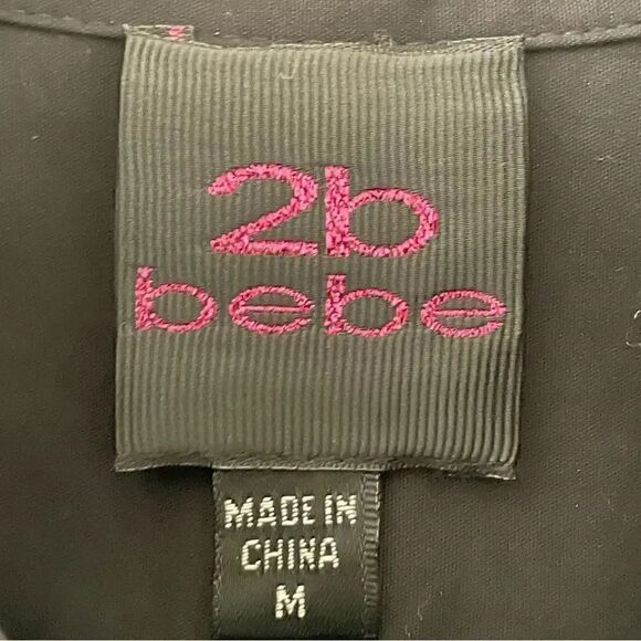 Bebe Black Puff Sleeves Silver Button Down Shirt SZ M - Picture 7 of 12